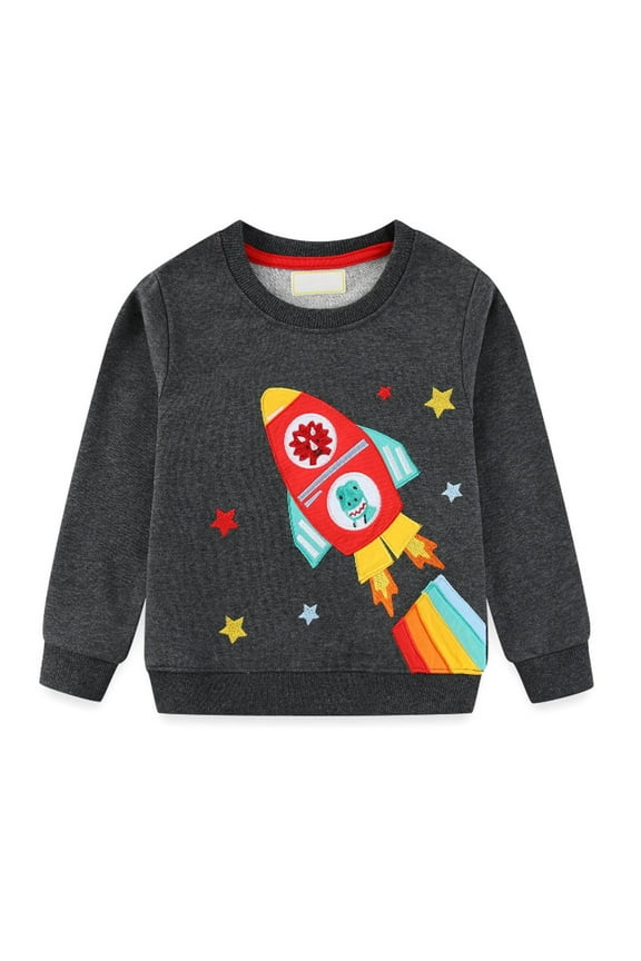 Toddler Boys Sweatshirts, Pullover Lightweight Crew Neck Cotton Fall Long Sleeve Tops Dark Gray Size 3-4 T