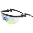 thumbnail image 3 of Oversize Semi Rimless Goggle Shield Sunglasses Mirrored Lens 60mm (Black Purple / Rainbow), 3 of 4