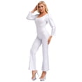 thumbnail image 2 of Choomomo Women Metallic 70s Disco Dance Jumpsuit Long Sleeves Bell Bottom Slim Fit Bodysuit Clubwear Silver 180, 2 of 4