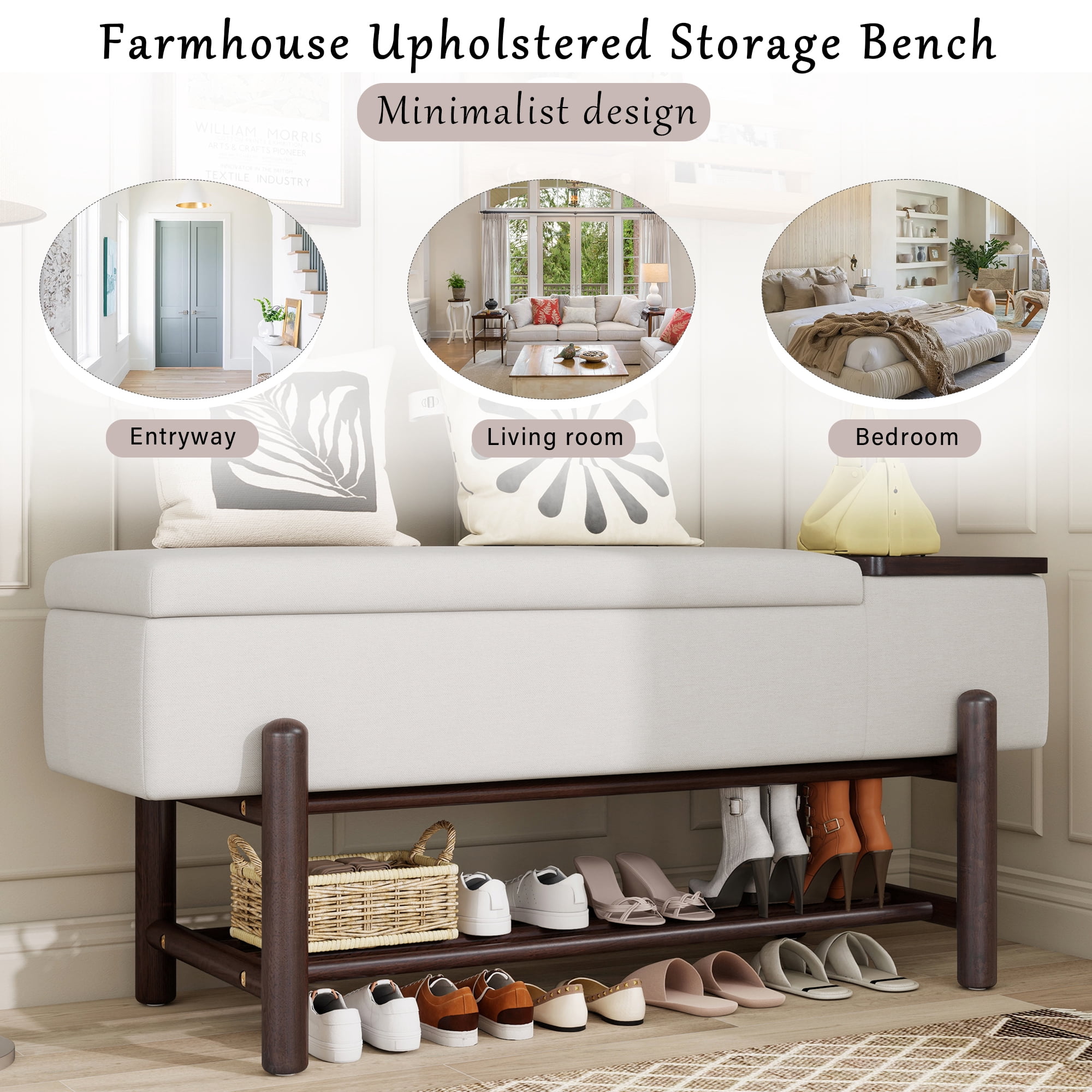 Euroco Farmhouse Upholstered Storage Bench with Hidden Compartment, Modern Entryway Bench for Living Room, Entryway, and Hallways (Espresso)
