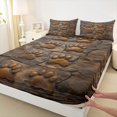 thumbnail image 3 of Manfei Stone Carved Paw Fitted Sheet Queen, Rustic Animal Footprint Bedding, Dark Brown, 3pcs, 1 Fitted Sheet and 2 Pillowcases, 3 of 6