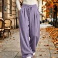 thumbnail image 4 of Wide Leg Sweatpants for Women Drawstring Lounge Pants Straight Leg Sweat Pants with Side Pockets and Front Seam Detail, Purple, M, 4 of 5