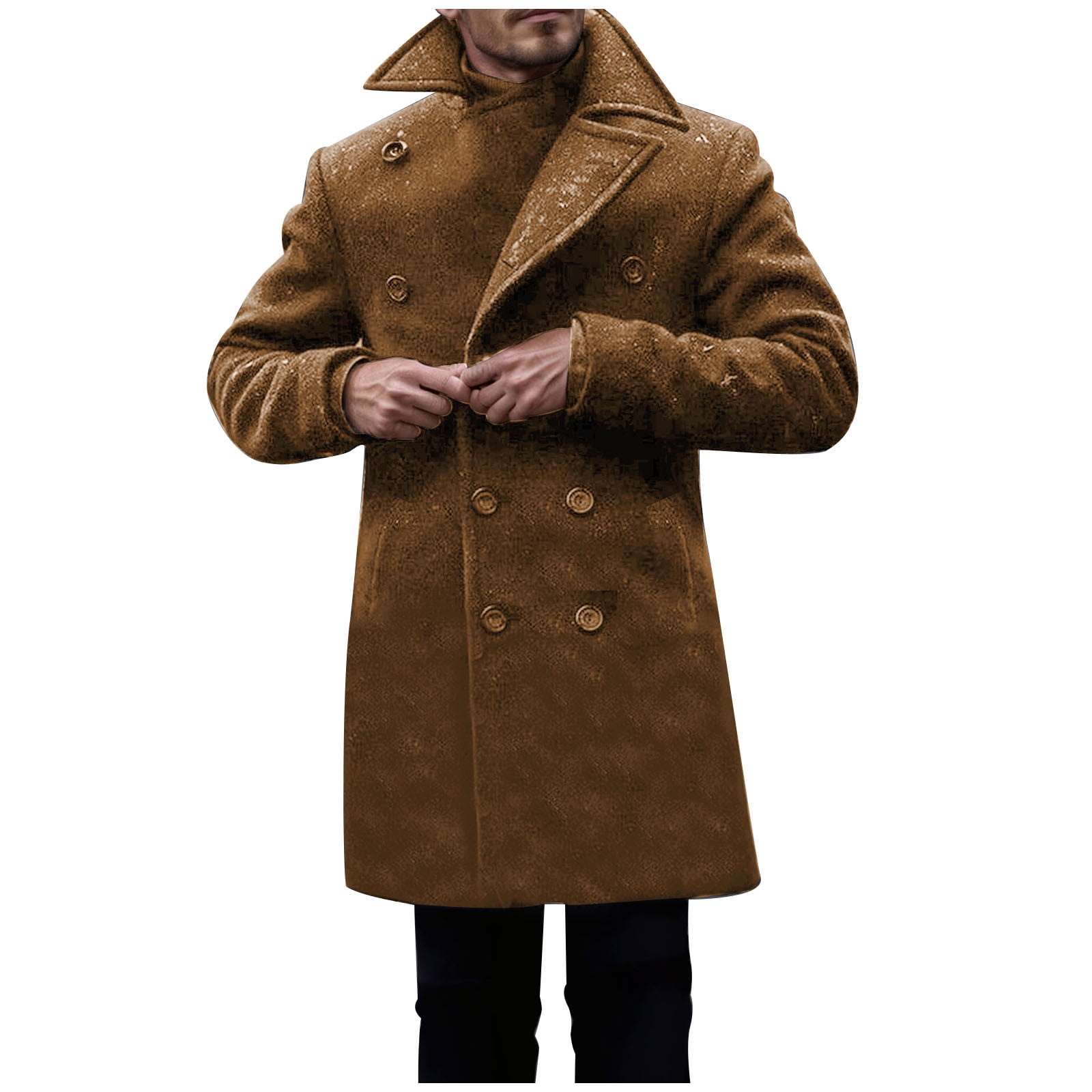 Penkiiy Trench-Coat en Laine Mélangée pour Hommes Manteau Long à