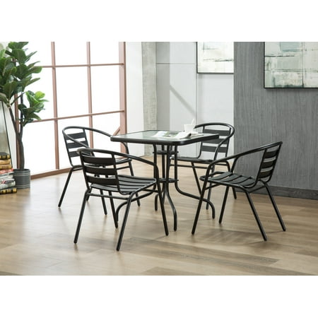 Restaurant Furniture Phoenix Porthos Home Indoor-Outdoor Metal Restaurant Stack Chair with Triple Slat Back, Patio Furniture Set of 4 ()