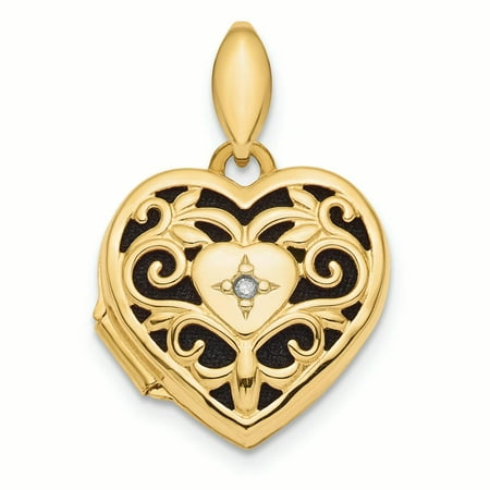 14K Yellow Gold Filigree Diamond Heart Locket Charm Pendant