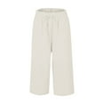 thumbnail image 5 of AKOEE Cotton Linen Capris for Women with Pockets Drawstring Elastic Waist Wide Leg Beach Lounge Capri Pants (XL, White), 5 of 8