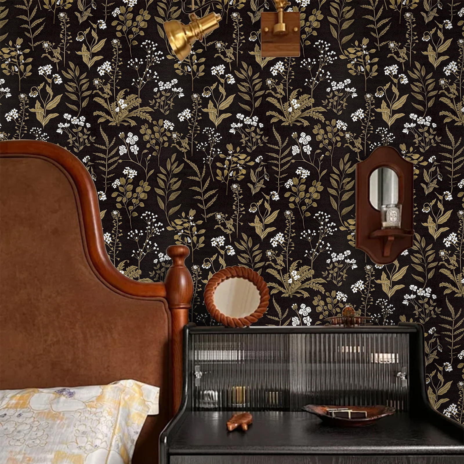 Abyssaly Peel and Stick Wallpaper Leaves Wallpaper 17.7" x 118" Self-adhesive Removable Contact Wall Paper Waterproof for Home Decor Bedroom Living Room Kitchen Countertop Closets
