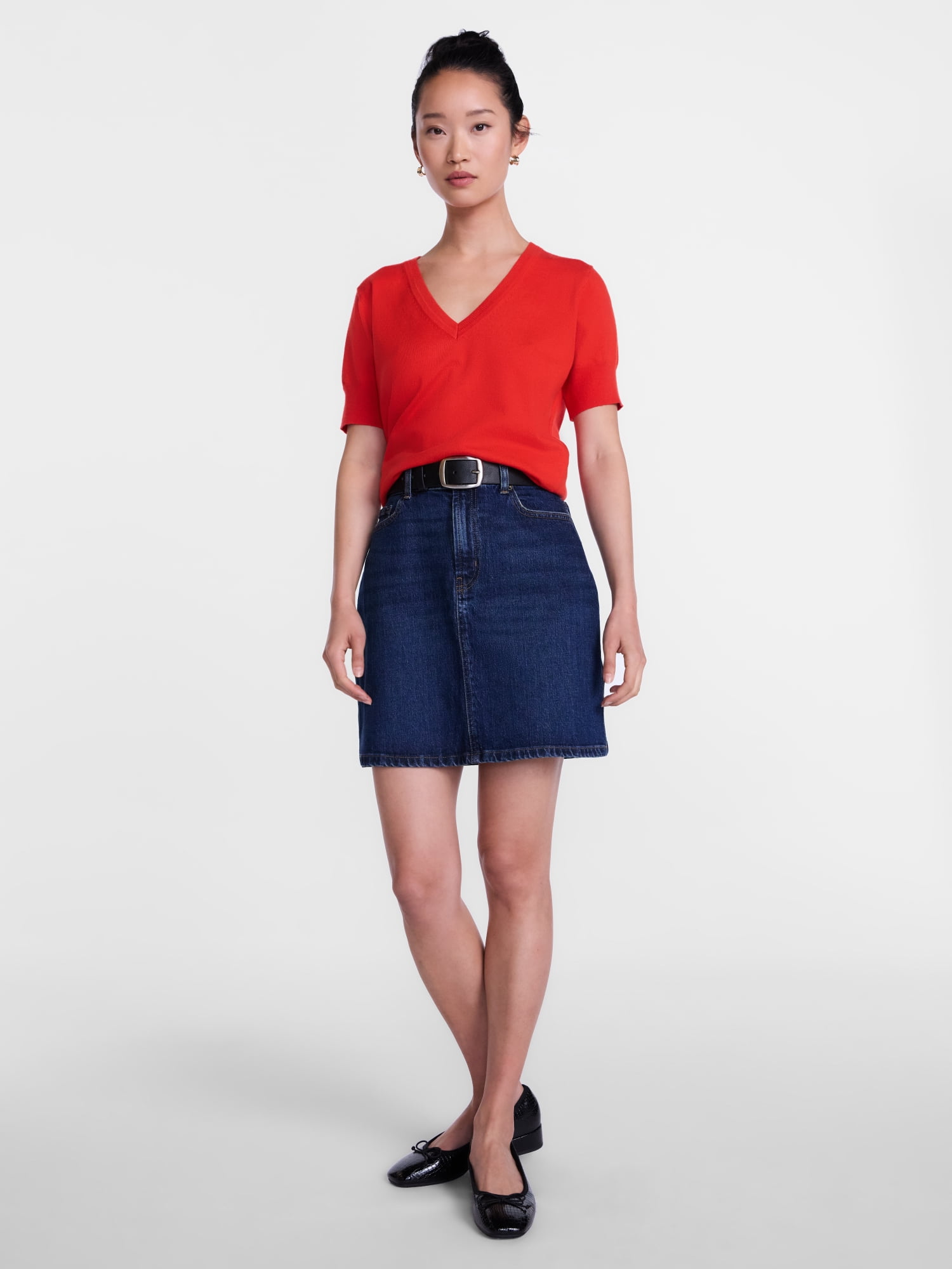 Scenario Women's V-Neck Lightweight Sweater with Short Sleeves, Sizes XS-XXXL