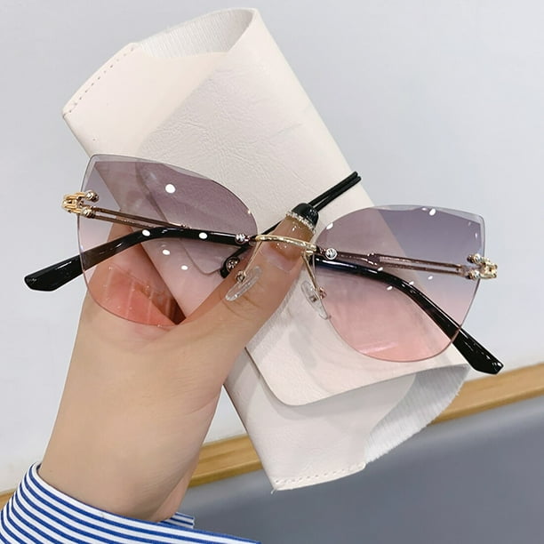 Gafas de sol con montura de Metal para mujer, anteojos de sol sin montura, Estilo Vintage, Ojo de gato, mariposa Multicolor degradado, para viajes al aire libre Fivean unisex