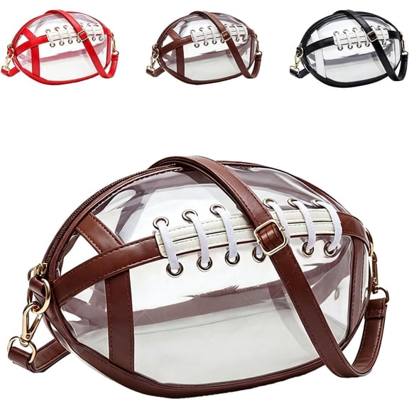 Clear football purse Football Shaped Clear Stadium Bag for Women Game Day Crossbody Bag Transparent PVC Handbag with Strap for Sports Events Concerts