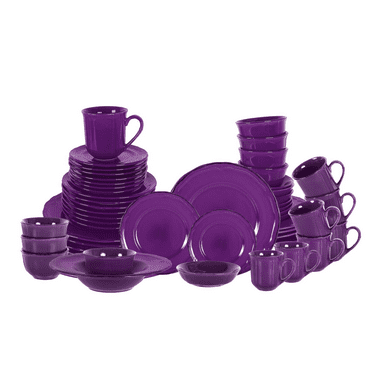 Homevss Stoneware Dinnerware Sets French Countryside Purple 56-Pieces Service for 8