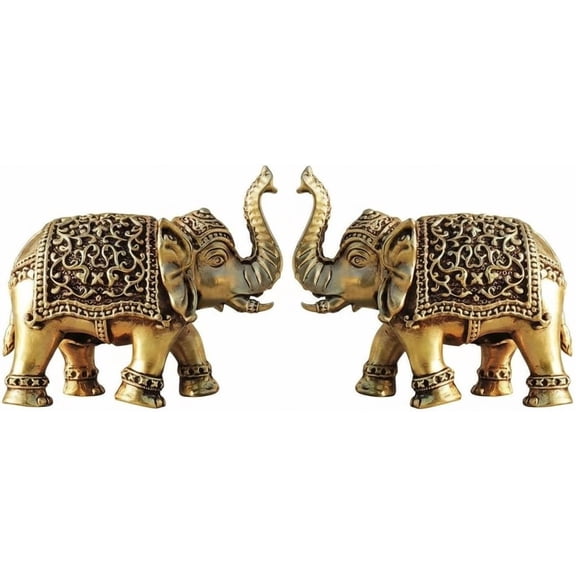 Set of 2 Brass Elephant Statues – Handcrafted Vastu Showpieces for Home Décor