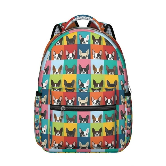 Boston Terrier Backpack for School,Cute School Bag,Schoolbag with Adjustable Shoulder Straps & Padded Back,15.3"x11"x7.1".