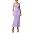 thumbnail image 3 of Vestido Maxi con Hombros Descubiertos, Corsé Fruncido, Ajustado, Vestidos Formales para Invitadas de Boda para Mujeres Púrpura L, 3 of 8