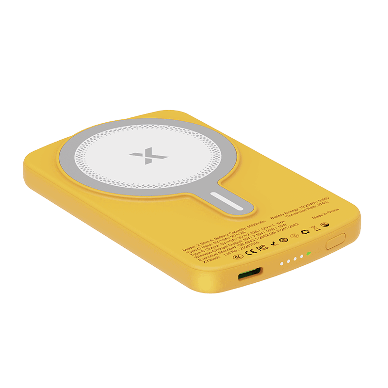 XYZtech X Slim A Wireless Power Bank - 5000 mAh - Ultra Thin - 0.39" Rubber Oil Finish Plastic Casing Design, Compatible with iPhone and Samsung, Yellow