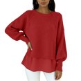 thumbnail image 4 of Women's Top Long Sleeve Round Neck Solid Oversized Loose Ribbed Hem Knitted Sweater, 4 of 5