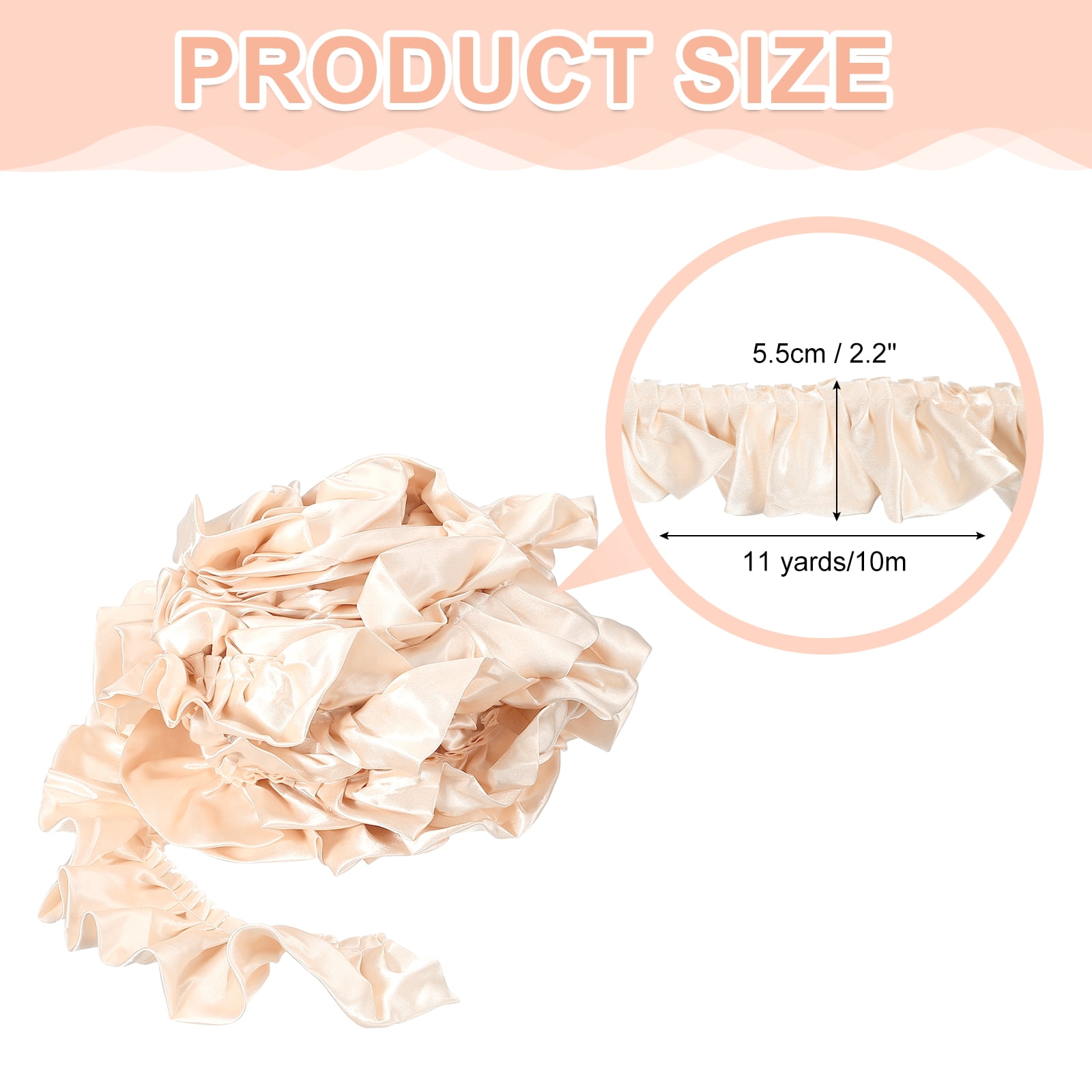 Uxcell 11 Yards 3D Pleated Chiffon Lace Trim 2" Width Satin Ruffle Ribbon Pleated Sewing Fabric Trim Dark Beige