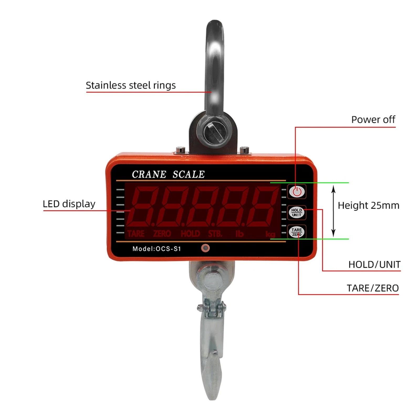 Crane Scale 1000KG 1 Ton 2000 lb Digital Scales 500kg/1000lb LCD High Accurate Industrial Heavy Duty Hook Hanging Scales Balance