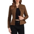 thumbnail image 1 of Chaquetas de mezclilla para mujer INSPIRE CHIC con cuello alzado, mangas largas, chaquetas de jean cortas, marrón, talla L, 1 of 6