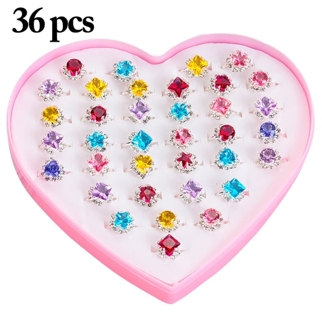36PCS Kid's Ring Set Cute Rhinestone Decor Adjustable Finger Ring Jewelry Ring