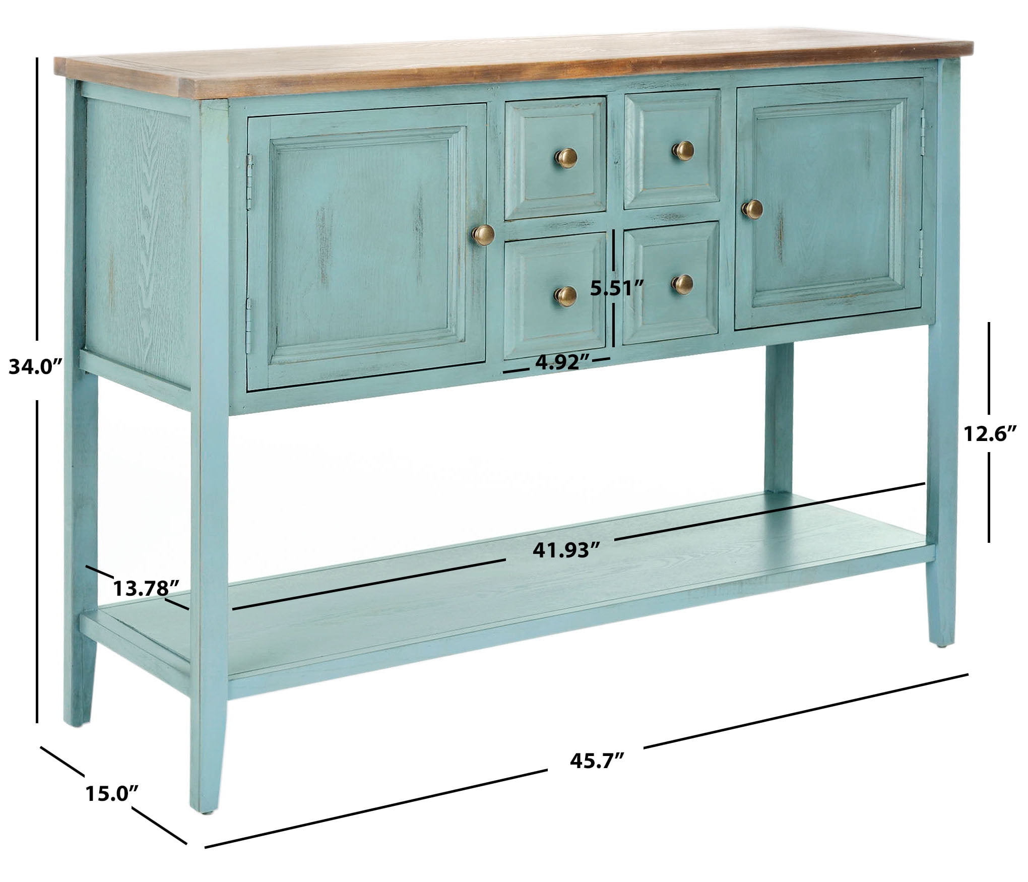 Safavieh American Home Traditional 45.7" Sideboard with 2 Doors 4 Drawers 1 Shelf, Barn Blue