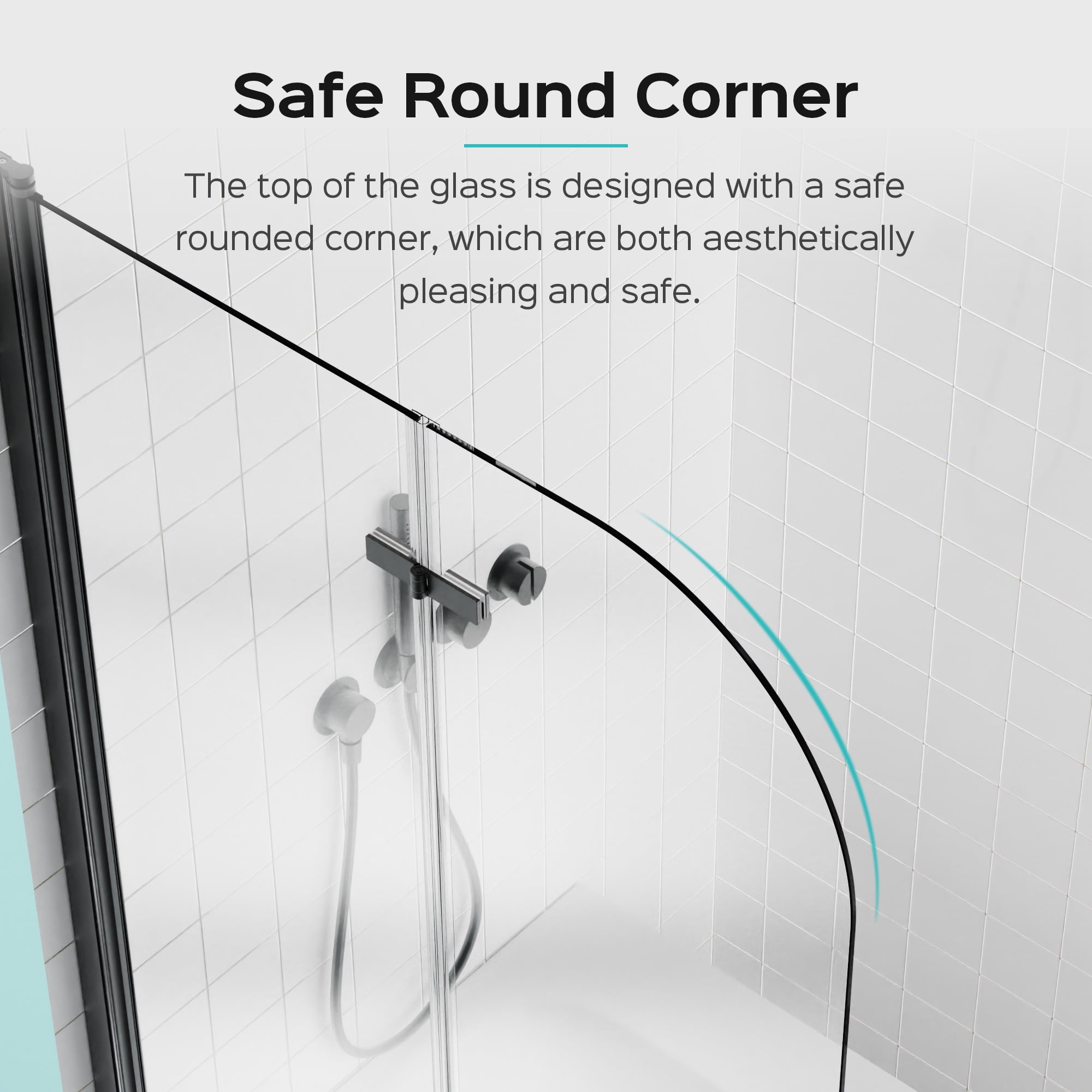 MAYEERTY 34*58" Frameless Folding Pivot Bathtub Door, Tempered Glass, Matte Black, Reversible Installation