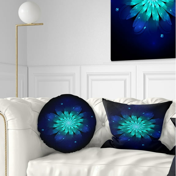 Designart Fractal Flower Blue N Turquoise - Floral Throw Pillow - 12x20