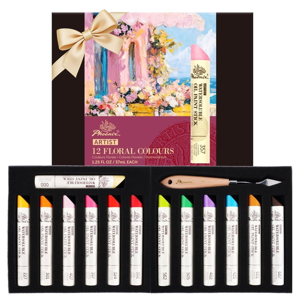 Barras de pintura al óleo PHOENIX solubles en agua, 12 colores, 37 ml