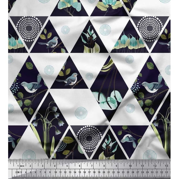 Soimoi Viscose Chiffon Fabric Geometric,Floral & Bird Patchwork Print Fabric by The Yard 42 Inch Wide