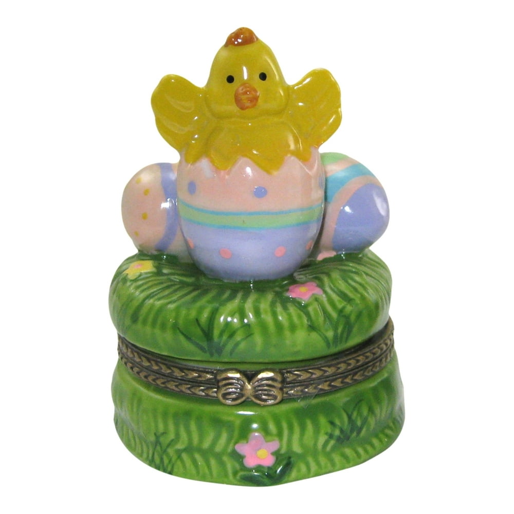 Art Gifts Easter Chick Popping Out of Easter Eggs Porcelain Hinged