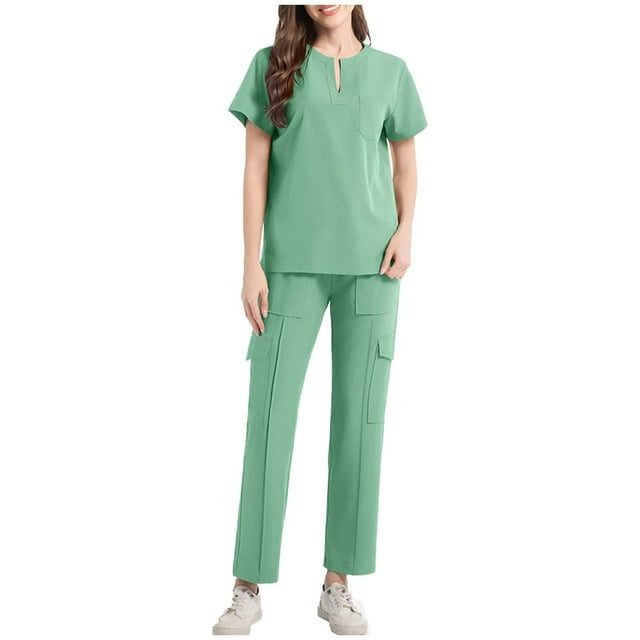 HongQid Ensemble de Sarrau pour Femmes, Hauts à Col Rond et Pantalons Jogger Cargo - MotionTech, Extensible 4 Directions, Résistant aux Plis, Anti-Rétrécissement
