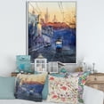 thumbnail image 2 of Designart 'Blue Tram At Sunset With Church During Sunset Cityscape' Nautical & Coastal Framed Canvas Wall Art Print, 2 of 5