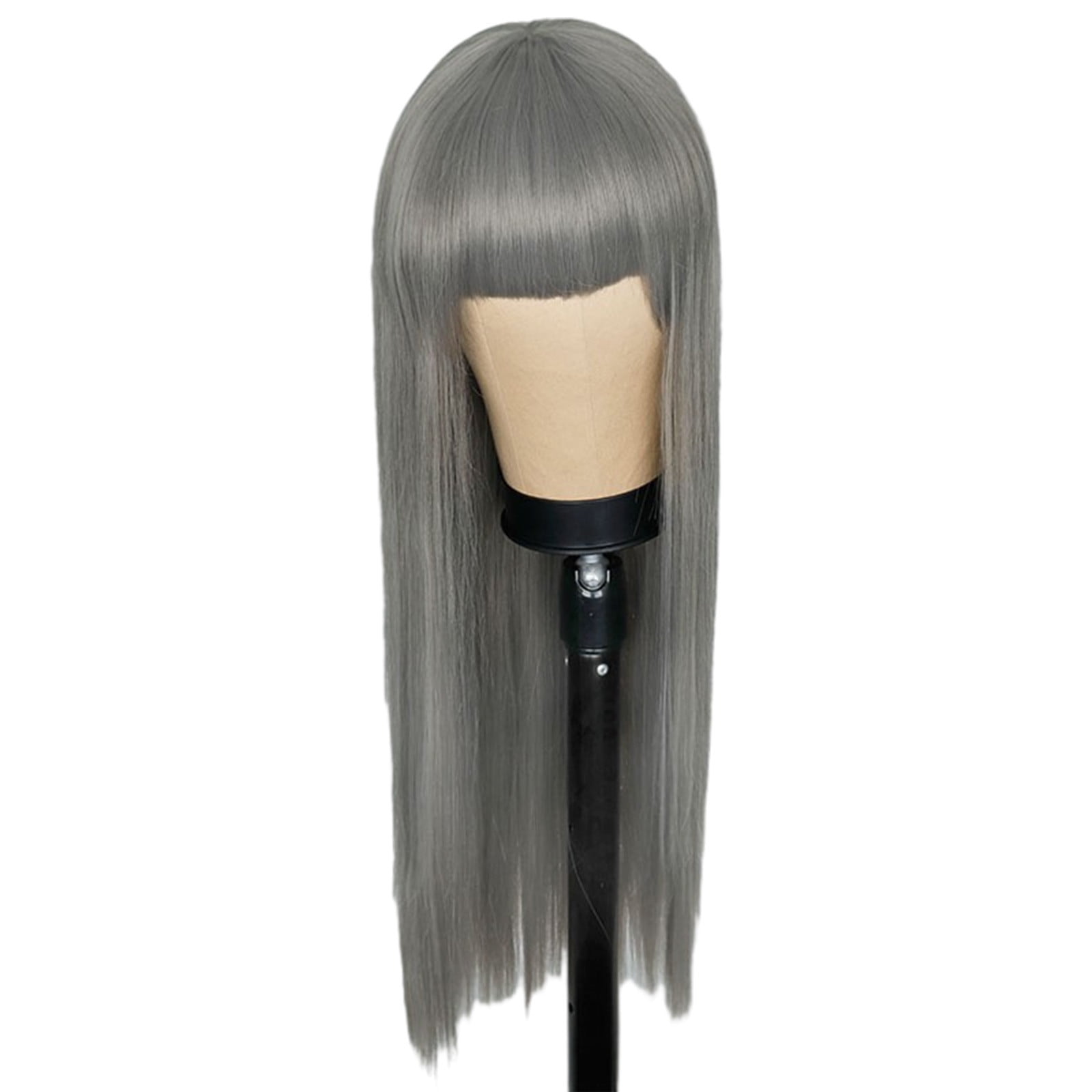 YSGFHGJW Wigs for Black Women,Long Straight Wig With Bangs Hair Wig For Women Synthetic Natural Wig ,Various Colors Available,Daily Wear Party And Cosplay Soft Wig,Gray