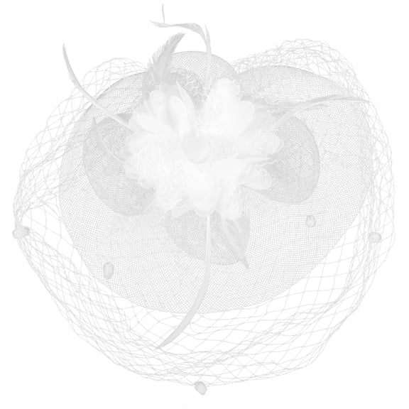 WRISTBIQUE 1Pcs White Plume Lace Veil Shape Fascinator Hat for Women Hair Accessories