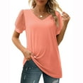 thumbnail image 4 of Womens Summer Tops 2023 Pejock Women V Neck T Shirts Swiss Dot Puff Sleeve Tops Loose Casual T-Shirt Soild Cotton Tee Plus Size Loose Comfy Tee Tops Blouse Pink S (US Size:4), 4 of 6