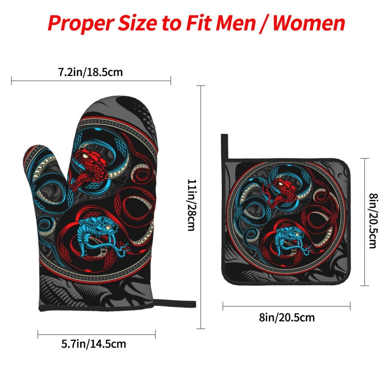 Satan Snake Ying Yang 4Pcs Oven Mitts and Pot Holders Sets Oven Kitchen Gloves Hot Pads for Cooking BBQ Baking Grilling