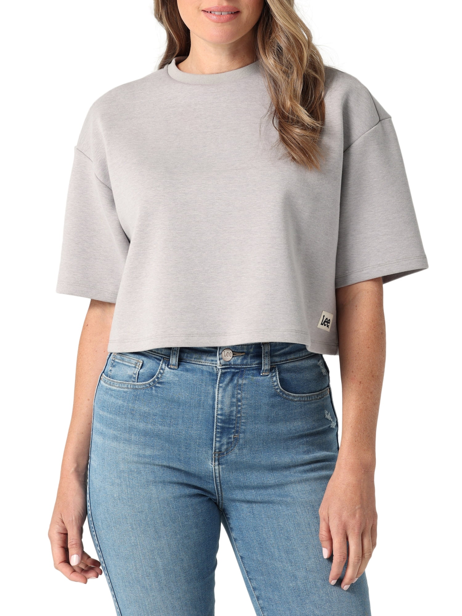 ★LEE★ Women's Graphic Ringer Crop T-Shirt Light Grey LE250 Lee Women's Cropped Tee - Soft, Lightweight, Relaxed Fit