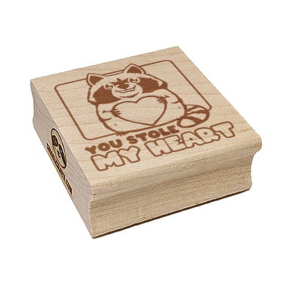 You Stole My Heart Raccoon Love Anniversary Valentine's Day Square Rubber Stamp Stamping Scrapbooking Crafting - Small 1.25in