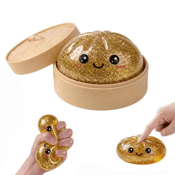 Glitter Dumpling Squishy Mystery Box Squeeze Toys, Easter Dumpling Fidget Toys for Adults, Soft Sensory Toys for Stress Relief (Gold)