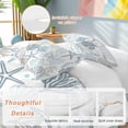 thumbnail image 3 of Aqua Teal Coastal Bedding 3 Piece Duvet Cover Set Queen Size, Summer Beach Starfish Coral Nautical Soft Microfiber Comforter Cover with Zipper Closure & Pillowcases, FadeResistant Quilt Cover, 3 of 9