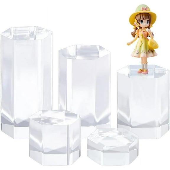 1Set 5Pcs Acrylic Blocks Clear Hexagon Display Pedestals Display Blocks Tabletop Display Stand Photography Props for Miniature Collectible Jewelry Watch and Decor Displaying