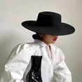 thumbnail image 4 of Unisex Wide Brim Felt Fedora Hat Classic Flat Top Vintage Style Hat Structured Crown Fashion Accessory for Men Women, 4 of 5