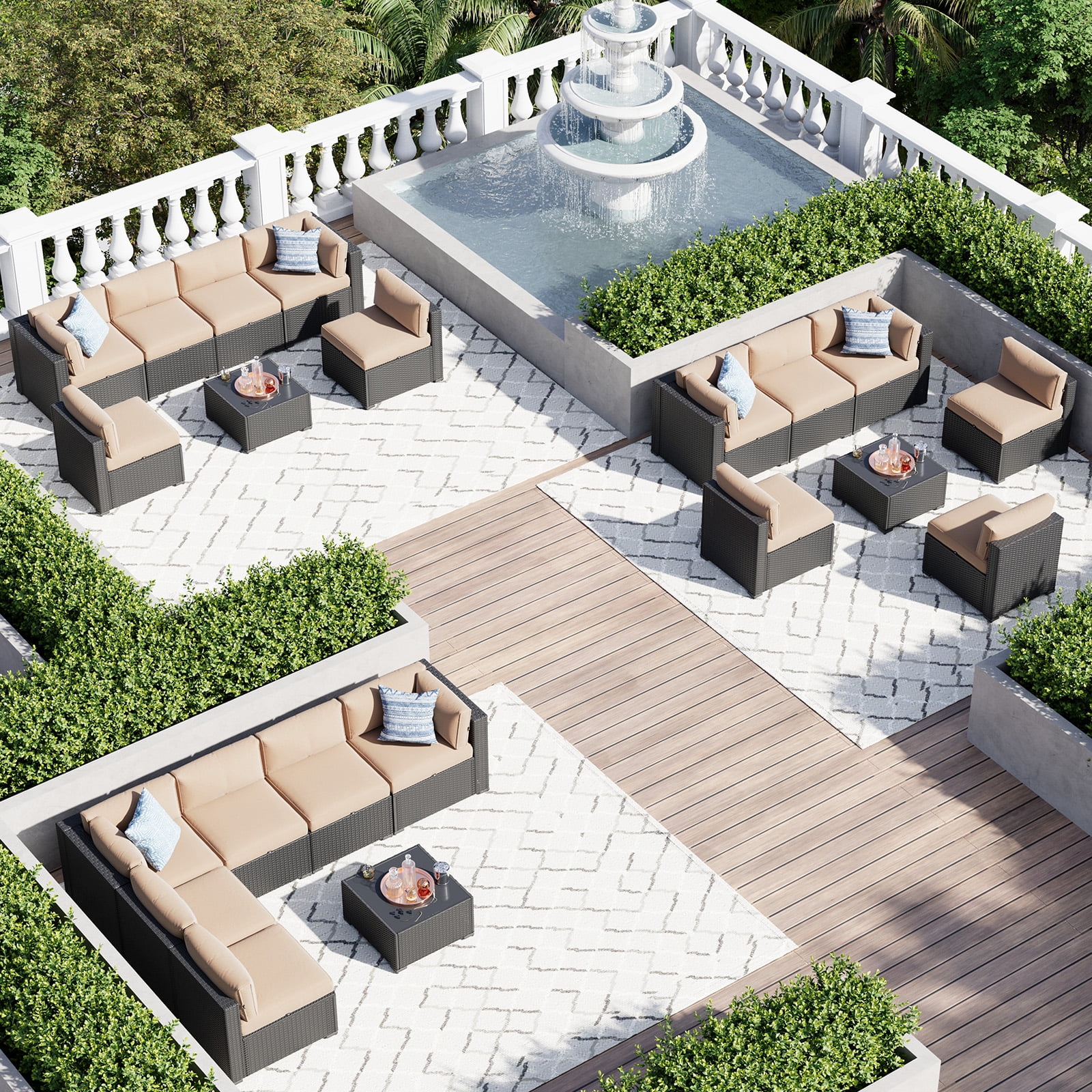 Aoxun 7 Piece Patio Furniture Set Wicker Rattan Patio Sectional Sofa Set Outdoor Seating Furniture with Thickened Cushion, Beige