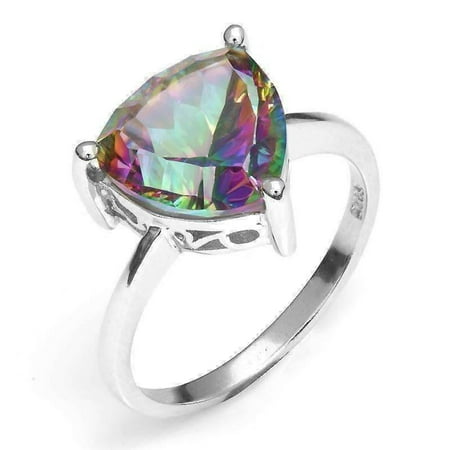 Channel Set Rainbow Gem - ON SALE - Rainbow Fire Genuine Mystic Topaz Trillion Cut 3CT IOBI Precious Gems Solitaire Ring 9.5 / Rainbow
