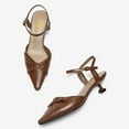 thumbnail image 4 of FSJ Women Chic Buckled Ankle Strap Pointed Closed Toe Pumps Kitten Low Heels Slingback Office Daily Casual Shoes Size 8.5 Brown, 4 of 5