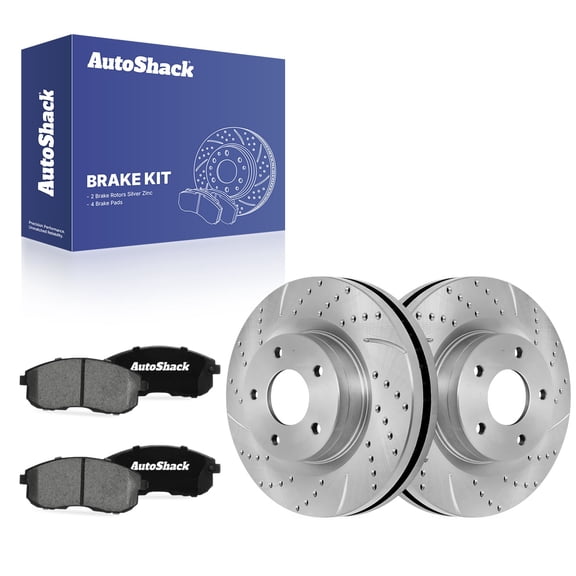 AutoShack Front Brake Rotors & Ceramic Pads for Nissan, Sentra 2017-2019 Juke 2011-2017, AWD FWD L4 1.6L - Silver Zinc Coated Drilled & Slotted - SilverShield Pro - 11.64" (295.7 mm), 5-Lug