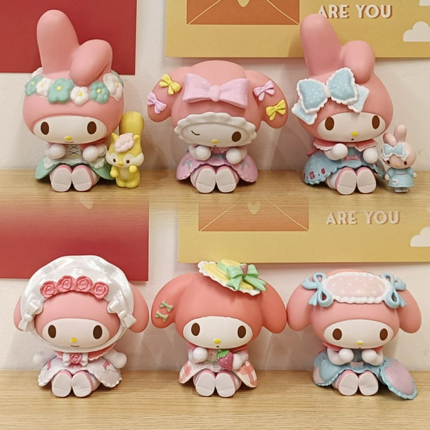 Figuras de acción de Hello Kitty Kuromi My Melody para niños, modelo de muñeca de Pvc, adorno colgante, regalo, 6 unidades por juego