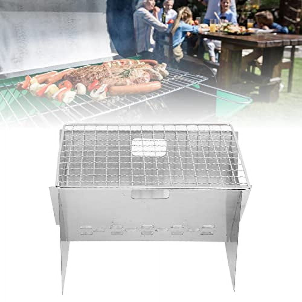 VBESTLIFE Folding Charcoal BBQ Grill, Thickened Stainless Steel Mini Detachable Portable Barbecue Grill for Barbecue Boiling Water Cooking Heating