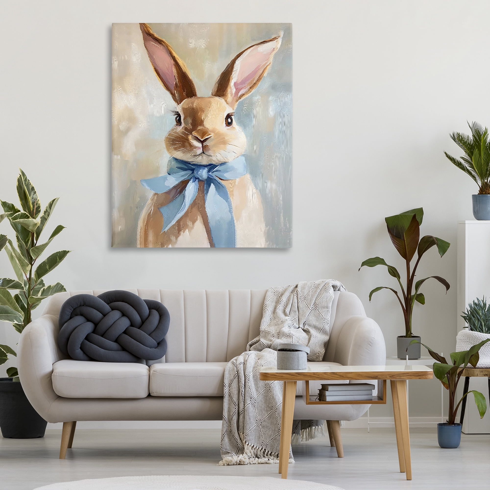 Stupell Industries Bunny with Blue Bow Canvas Wall Art, design by The Prints Vibe