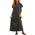 thumbnail image 2 of YuXingFu Womens Plus Size Cotton Dresses Maxi V-Neck Plus Size Womens Dress Short Sleeve Classic Bohemian Style Long Casual Summer Army Green XXL, 2 of 8